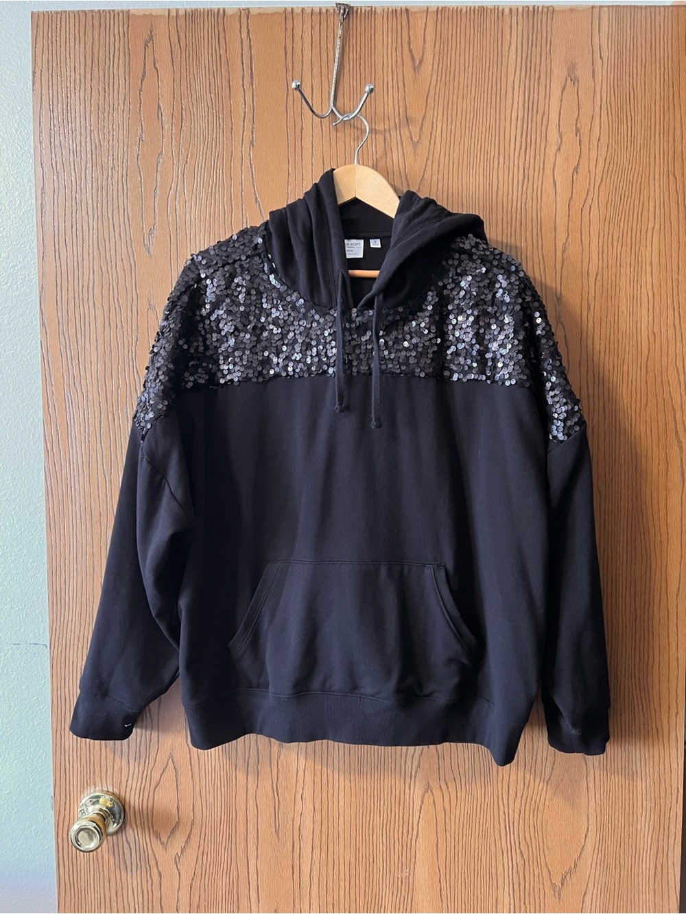 torrid Black Sequin-Trim Hooded Sweater